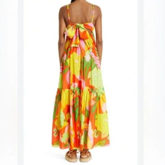 $275 Farm Rio Colorful Flower Floral Long Maxi Dress Medium Boho Vacation - Picture 2 of 9